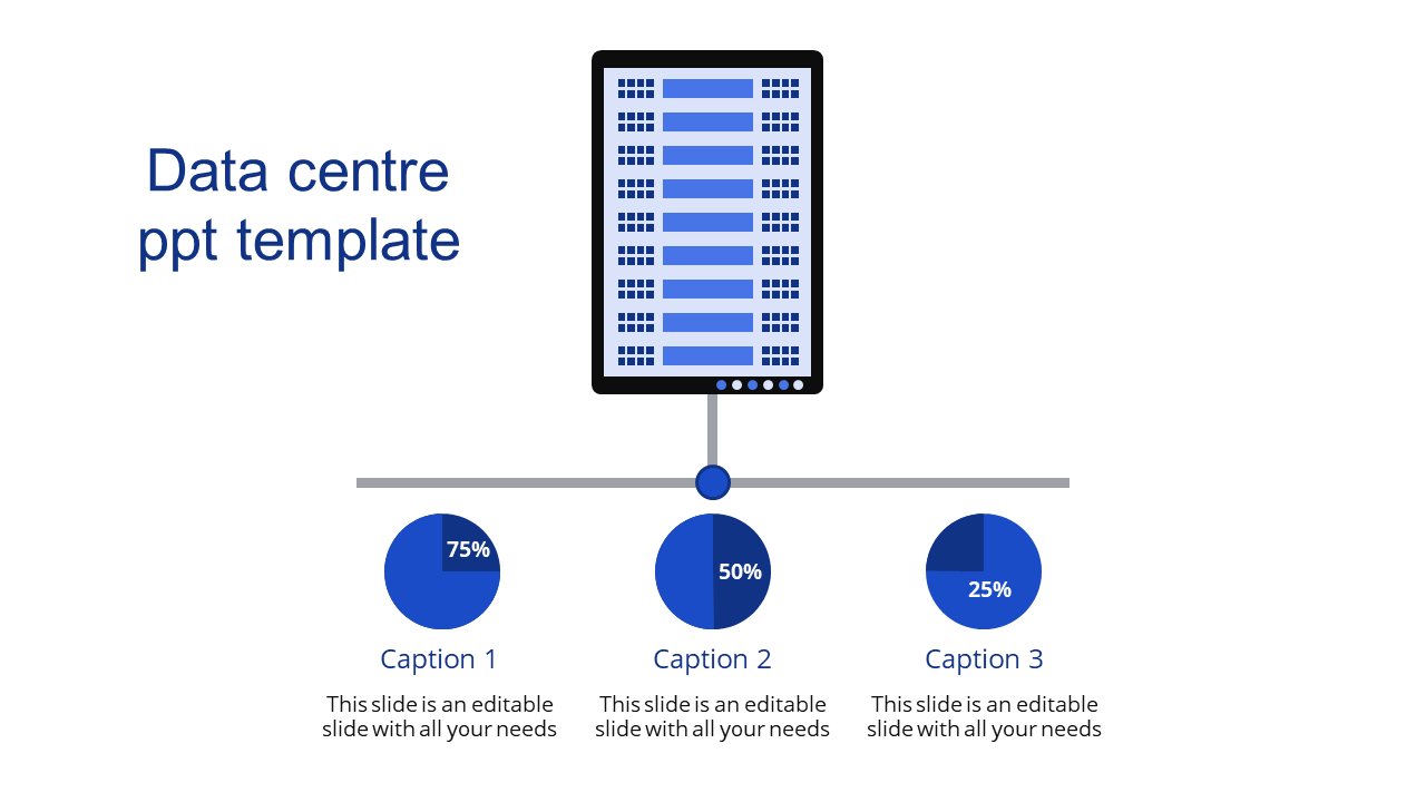 Creative Data Center PPT Template With Three Nodes